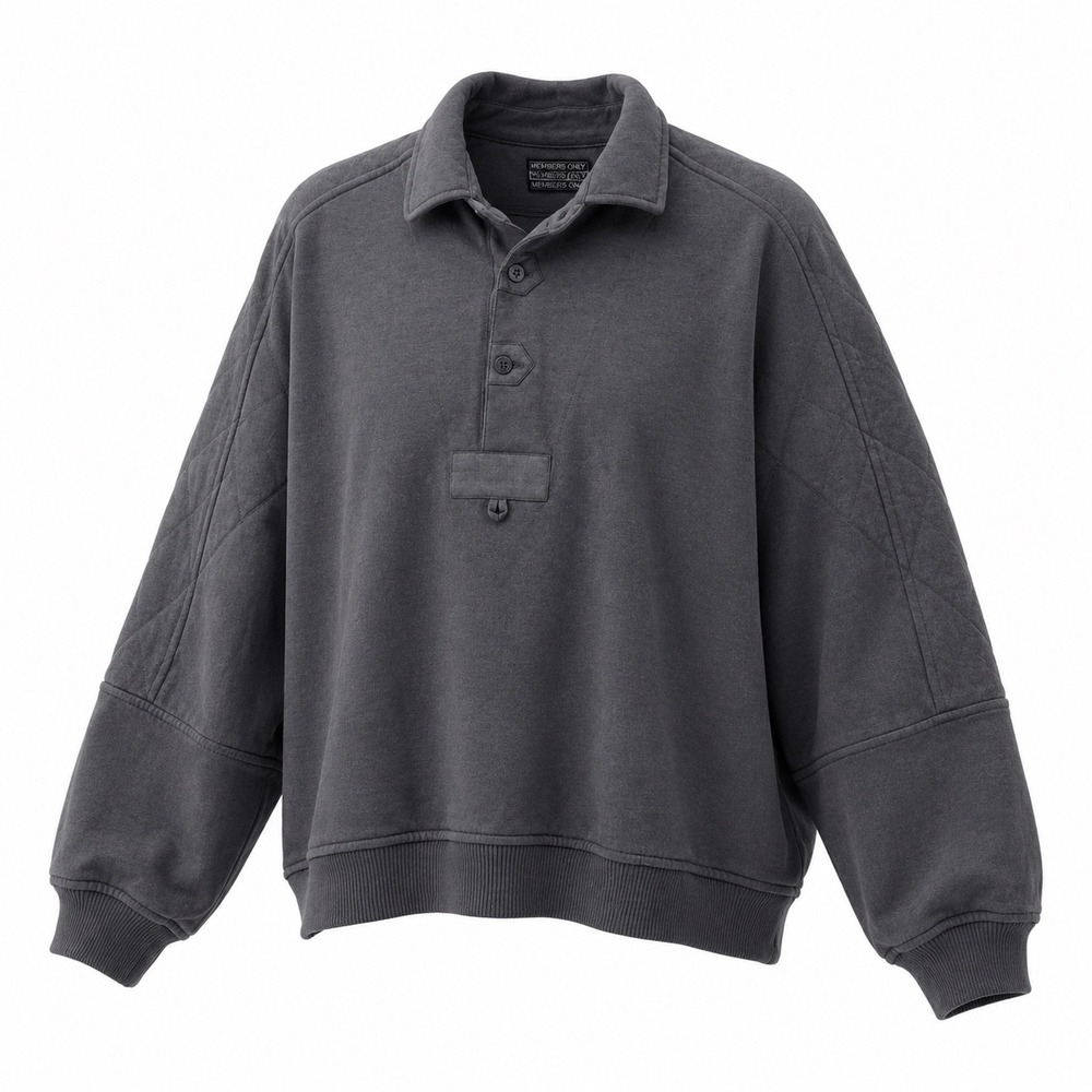 Members Only Men 2X Polo Pullover Sweatshirt Quilted Sleeve Charcoal Gray 2XL